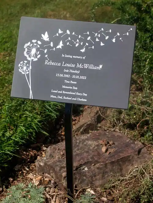 Tree stakes are available for most memorials. Memorial Plaque on Wrought Iron Tree Stake