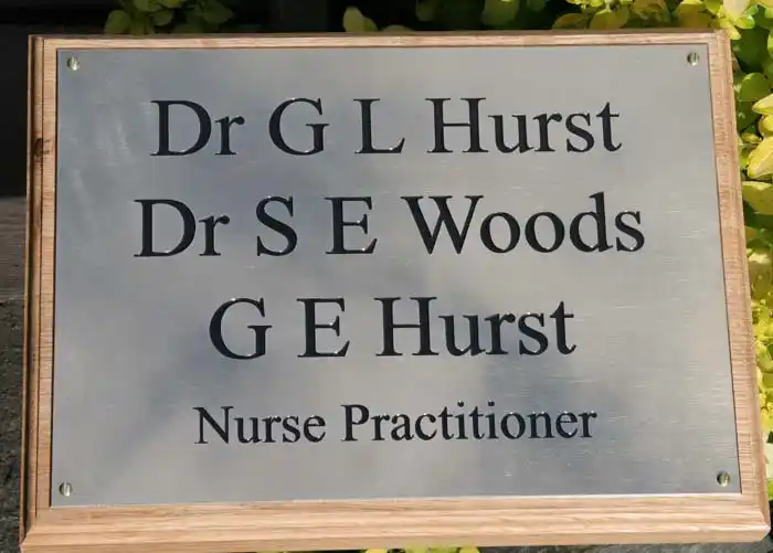 Dr G L Hurst Business Name Plate