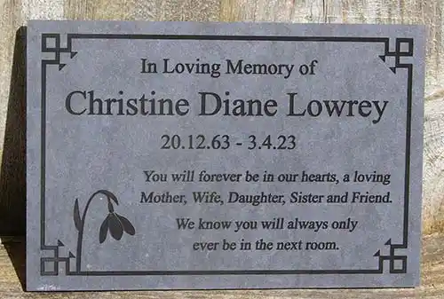 Engraved paperstone memorial