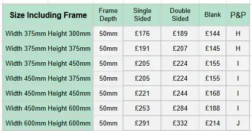 Prices for painted framed hanging signs.