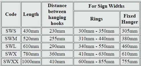 Scroll Bracket Sizes