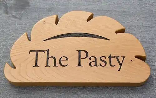 Wooden shaped sign - cut in the shape of a pasty