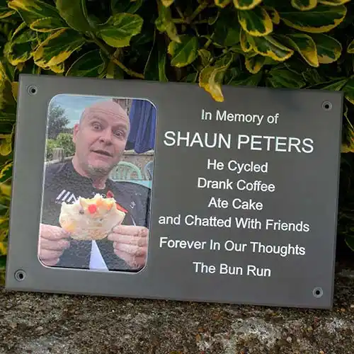 Many memorials we make now include a photo. Inset Photo Memorial Plaque.