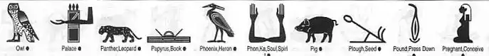 A selection of Egyptian designs, heiroglyphics, amimals