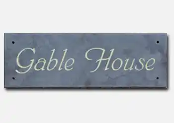 Slate house sign painted in Farrow and Ball Purbeck Stone