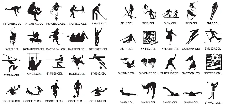 Sporting images, swimming, diving, skiing, sky diving