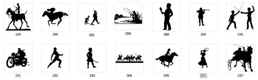 Images of vintage sports, horse racing, golf, fencing, golf, shooting