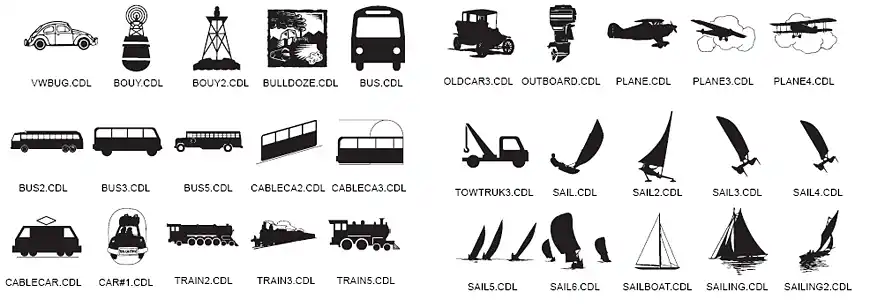 Transport images, vw bug, car, bus, train, plane, sailing boat