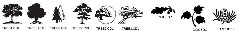 A selection of tree silhouette images of trees and leaves