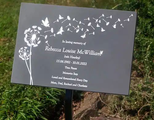 Engraved Plaque on Tree Stake