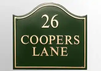 Large dome top cast house sign with number 