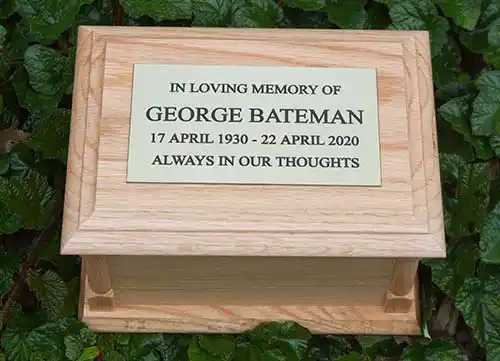 Oak Ashes Casket with Brass Plaque