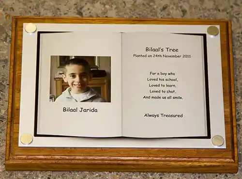 The memorial plaques are designed to be outside. Full Colour Memorial