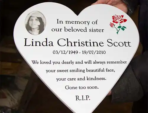 White Engraved Corian Heart with Photo
