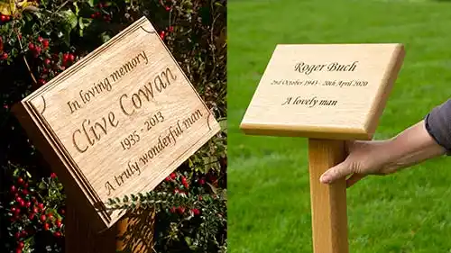 Wooden Memorial Plaques on Posts.