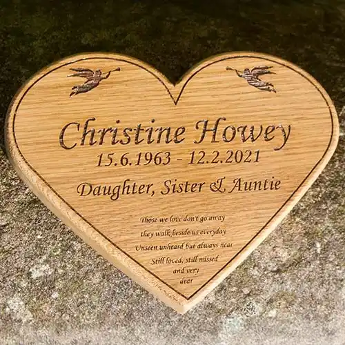 Wooden Heart Memorial Plaque