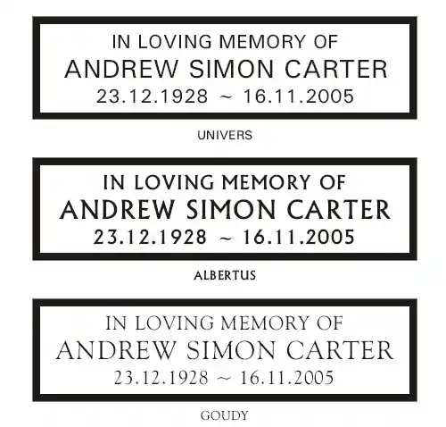 Fonts for Cast Bronze and Cast Aluminium Plaques
