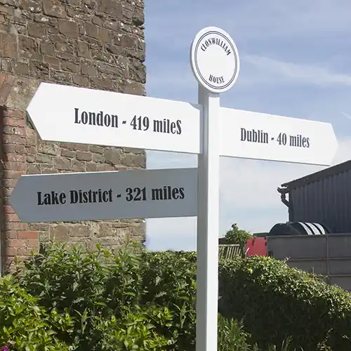 Painted sign post with base