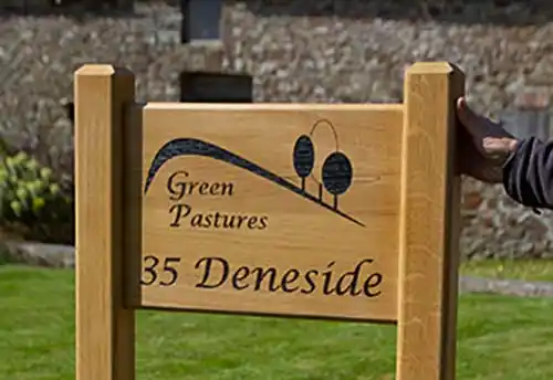 Solid Oak Sign on Posts