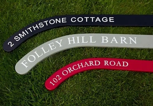 Made in 3 sizes from very durable Tricoya. Painted Tricoya Hockey Stick Sign.