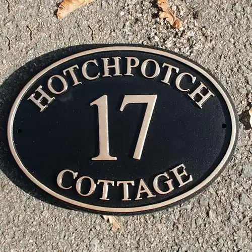 Long lasting and very clear house sign. Cast Oval House Name Plate