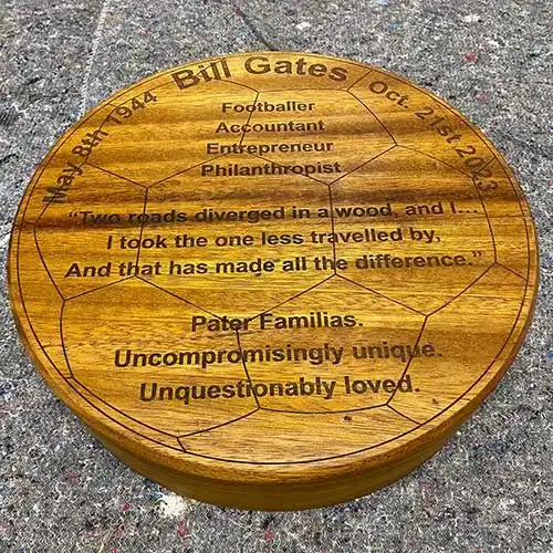 Bill Gates - Footballer, Accountant, Entrepreeur, Philanthropist Round Wooden Memorial Plaque