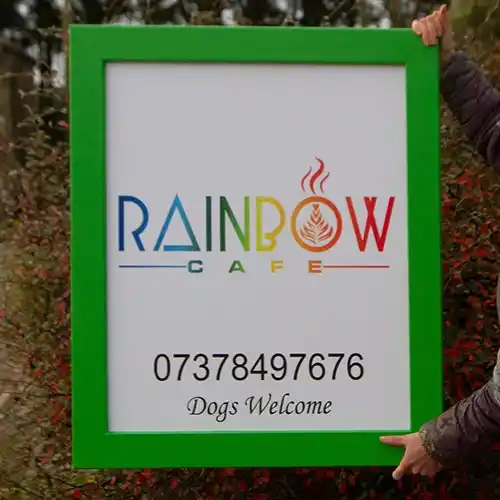 Full colour sign enclosed in a painted frame. Full Colour Sign