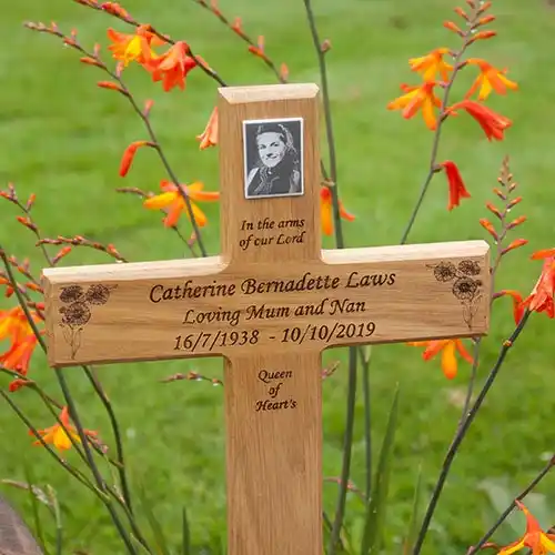 Porcelain Memorial Plaque on Wooden Cross