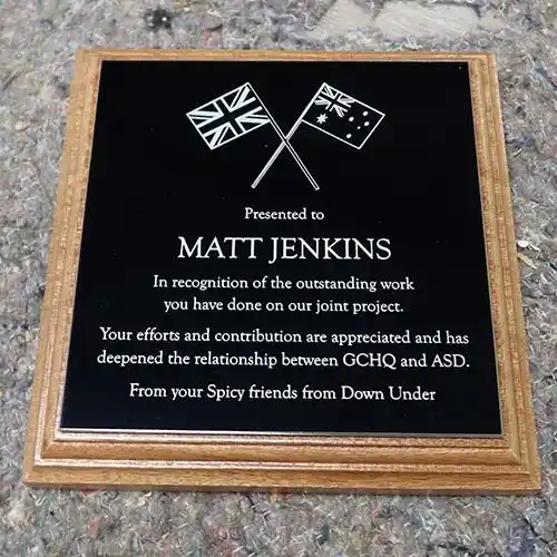 Black Aluminium Laser Engraved