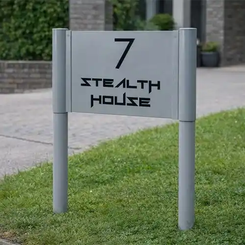 Outdoor aluminium sign with powder coated finish Modern Aluminium House Sign