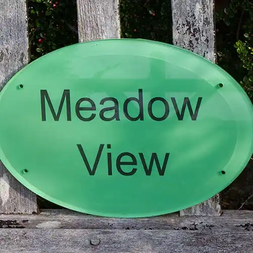 These can be painted in a variety of colours. Reverse Etched House Sign in Painted Clear Acrylic